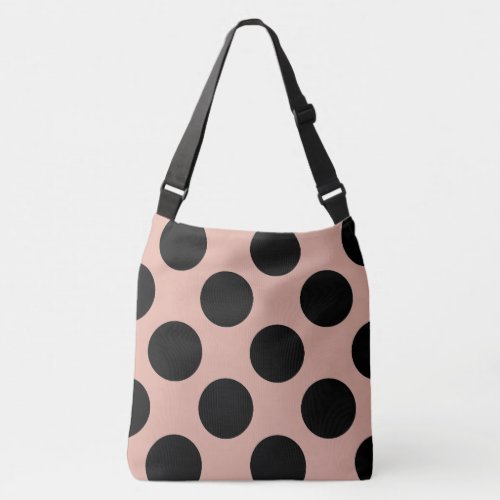 XL Polka Dots Black Dusty Pink Fashionable Crossbody Bag