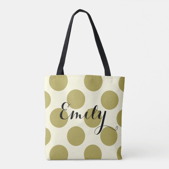XL polka dots  green cream customizable with name Tote Bag (Back)