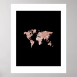 XL world map in crumpled Rose gold print