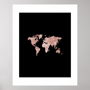 XL world map in crumpled Rose gold print