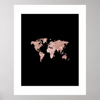 XL world map in crumpled Rose gold print