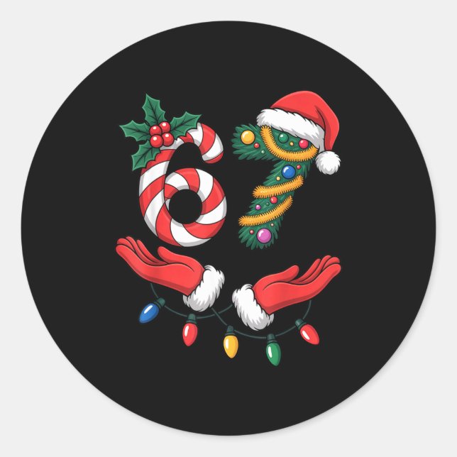 Xmas 67 Hands Gesture Candy Canes Santa Holiday Ki Classic Round Sticker (Front)