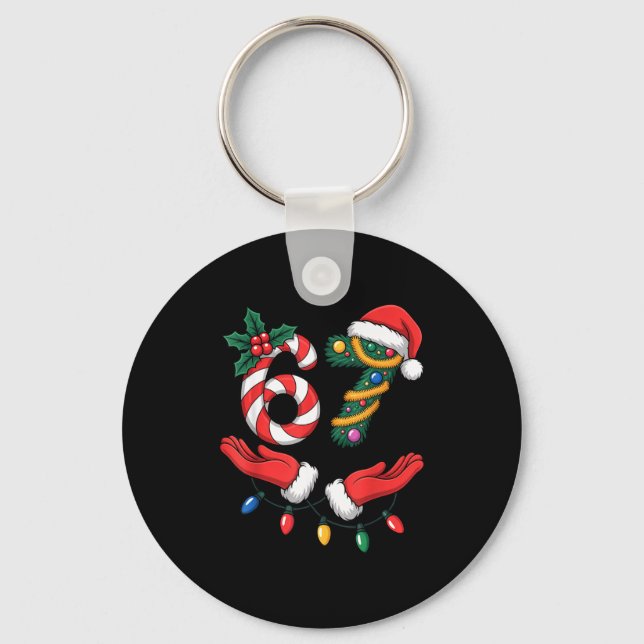 Xmas 67 Hands Gesture Candy Canes Santa Holiday Ki Keychain (Front)
