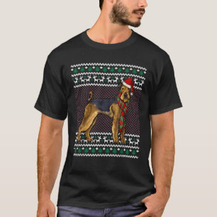 Xmas Airedale Terrier Dog Santa Hat Ugly Christmas T-Shirt