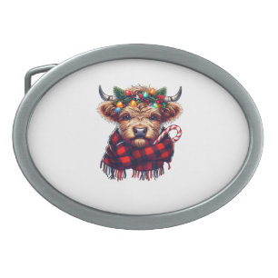 xmas amazing highland cow christmas light  belt buckle