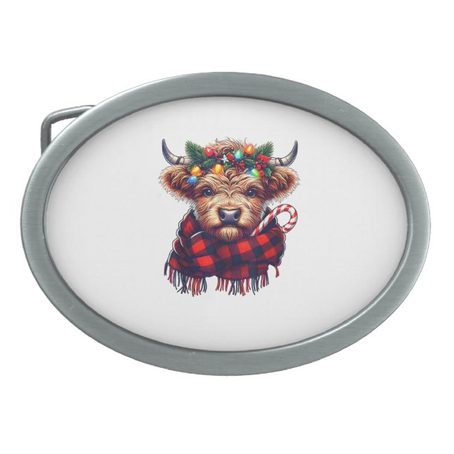 xmas amazing highland cow christmas light  belt buckle (Front)