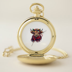 xmas amazing highland cow christmas light pocket watch