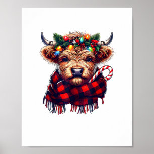 xmas amazing highland cow christmas light  poster