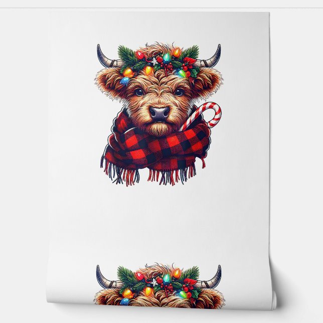 xmas amazing highland cow christmas light  wallpaper  (Unrolling)