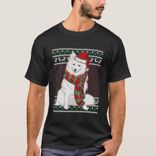 Xmas American Eskimo Dog Santa Hat Ugly Christmas T_Shirt