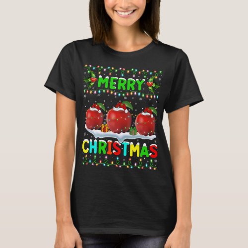 Xmas Apple Fruit Lighting Santa Hat Merry Christma T_Shirt