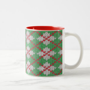 XMAS ARGYLE KNIT Red Two-Tone Mug