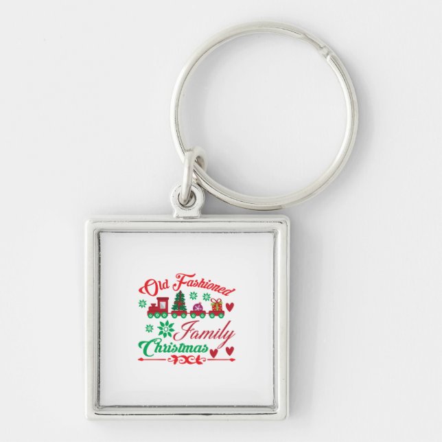 Xmas Art Old Fashioned Family Christmas Keychain (Front)