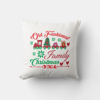 Xmas Art Old Fashioned Family Christmas Throw Pillow