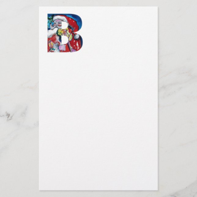 XMAS B LETTER /SANTA  CLAUS WITH VIOLIN MONOGRAM STATIONERY (Front)