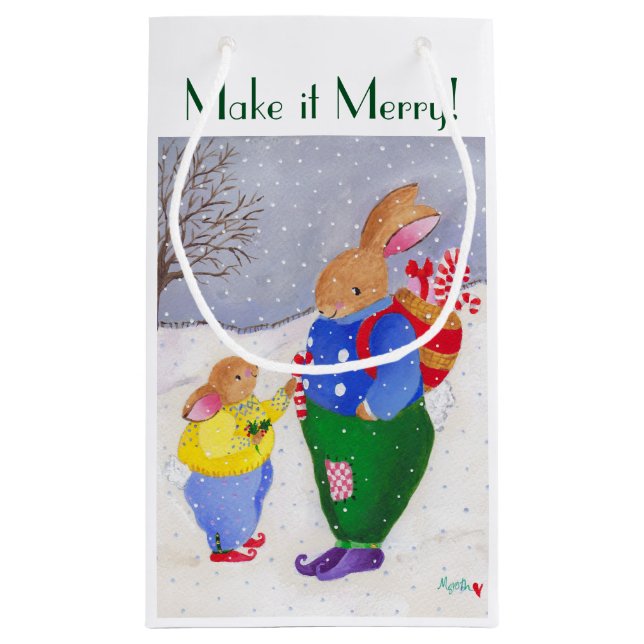 Xmas Basket Bunnies Small Gift Bag (Back)