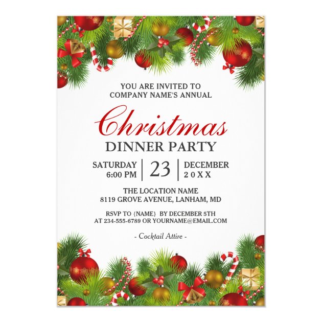 Xmas Baubles Pines Berries Annual Christmas Party Invitation