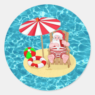 xmas beach santa claus classic round sticker