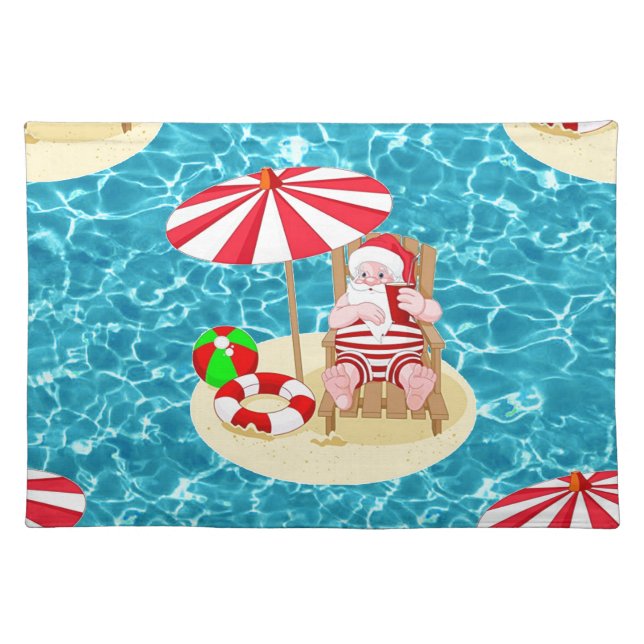 xmas beach santa claus cloth placemat (Front)