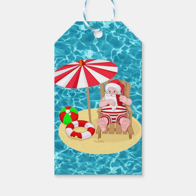 xmas beach santa claus gift tags (Front)