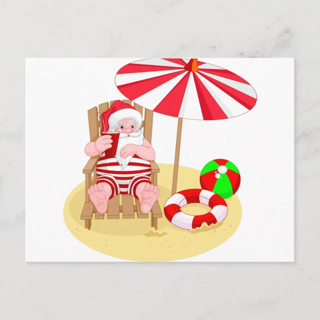 xmas beach santa claus holiday postcard (Front)