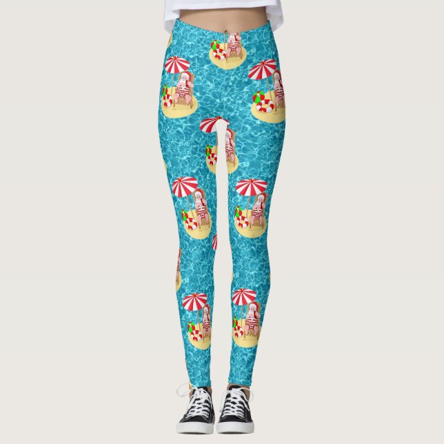 xmas beach santa claus leggings (Front)