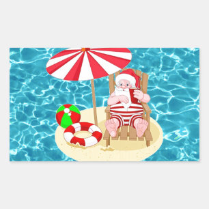 xmas beach santa claus rectangular sticker