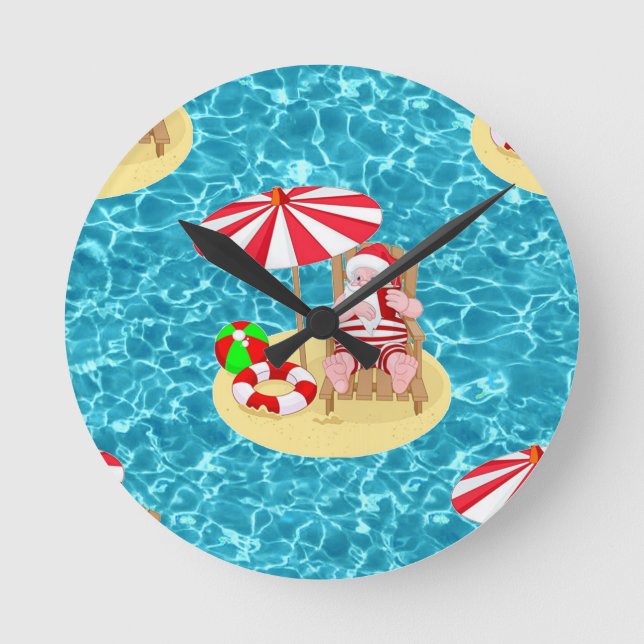 xmas beach santa claus round clock (Front)