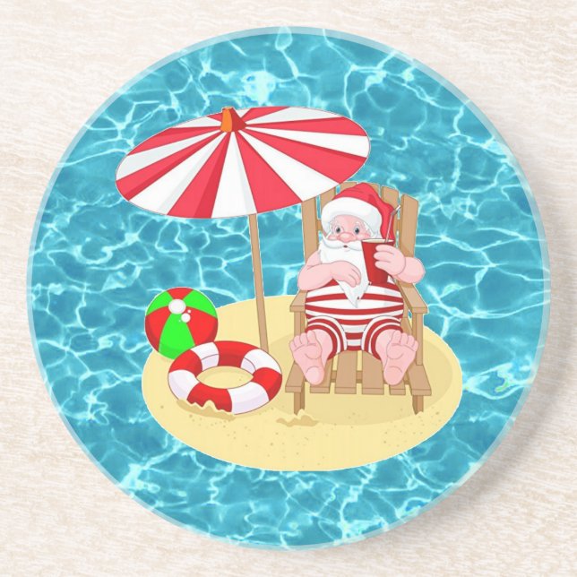 xmas beach santa claus sandstone coaster (Front)
