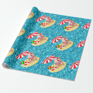 xmas beach santa claus wrapping paper