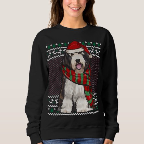 Xmas Bearded Collie Dog Santa Hat Ugly Christmas Sweatshirt