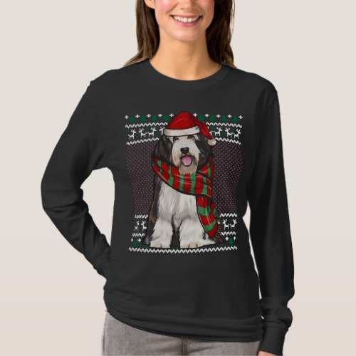 Xmas Bearded Collie Dog Santa Hat Ugly Christmas T_Shirt