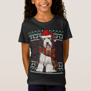 Xmas Bearded Collie Dog Santa Hat Ugly Christmas T-Shirt