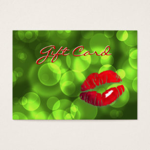 Xmas Beauty Salon Gift Card Lips Lights Green Red