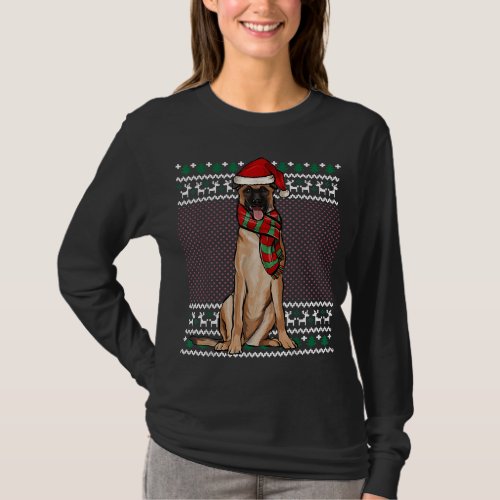 Xmas Belgian Malinoi Dog Santa Hat Ugly Christmas T_Shirt