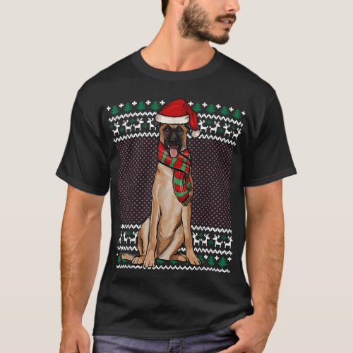 Xmas Belgian Malinoi Dog Santa Hat Ugly Christmas T_Shirt