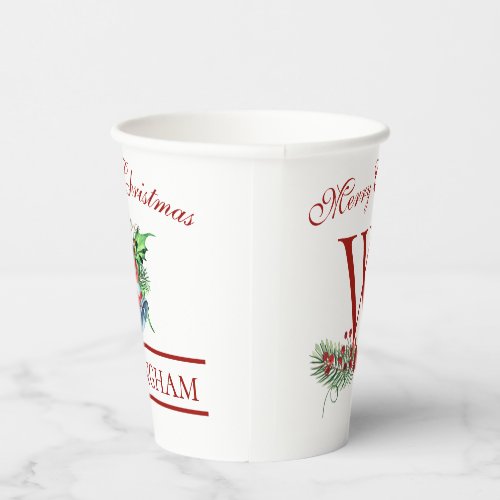 Xmas Bells Red Berries Evergreen Name Paper cup