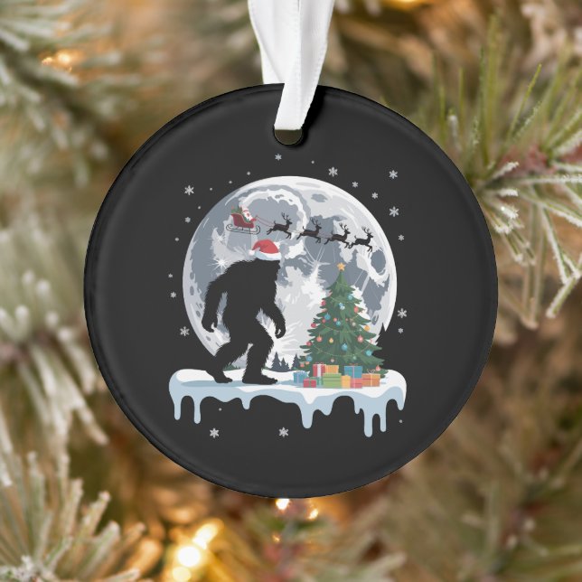 Xmas Bigfoot Santa Tree Sleigh Moon Reindeer Snow Ornament (Tree)