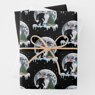 Xmas Bigfoot Santa Tree Sleigh Moon Reindeer Snow Wrapping Paper Sheets