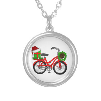 xmas bike silver plated necklace