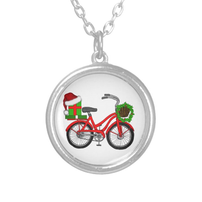 xmas bike silver plated necklace (Front)