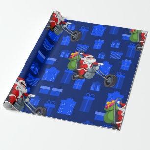xmas biker santa claus wrapping paper