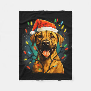 Xmas Black Mouth Cur Dog Tangled Christmas Lights Fleece Blanket