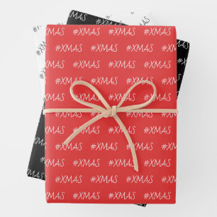 XMAS Black Red White Personalized Wrapping Paper Sheets