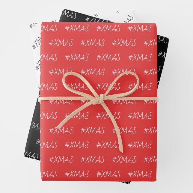 XMAS Black Red White Personalized Wrapping Paper Sheets (In situ)