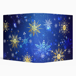 XMAS Blue Background with Golden Snowflakes 3 Ring Binder