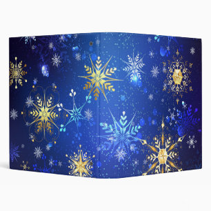 XMAS Blue Background with Golden Snowflakes 3 Ring Binder