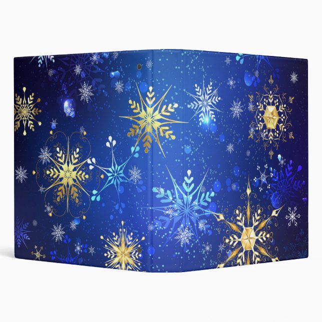 XMAS Blue Background with Golden Snowflakes 3 Ring Binder (Background)