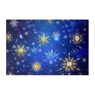 XMAS Blue Background with Golden Snowflakes Acrylic Print