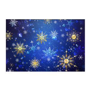 XMAS Blue Background with Golden Snowflakes Acrylic Print